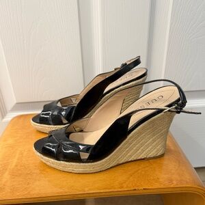 Guess Black Patent Wedge Sandals